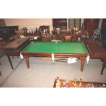 An early 20th Century mahogany snooker dining table, with later extensions, the top with seven