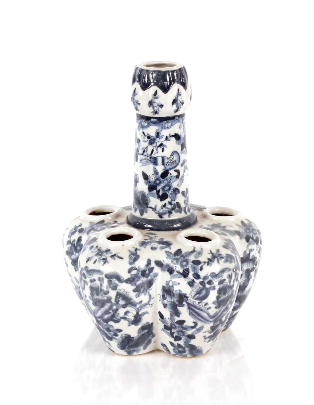 A 19th Century Chinese blue and white Quintal bulb vase, decorated birds and foliage, 27cm high