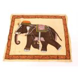 A collection of five Indian gouache on textile paintings, depicting elephants with ceremonial dress,
