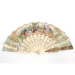 A Victorian bone gilt painted fan, decorated to both sides, ornate wood and metal match box holder