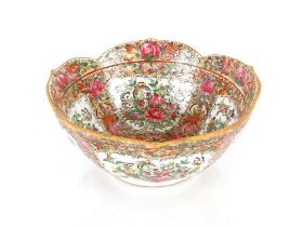 A late 19th / early 20th Century Cantonese porcelain bowl, of lotus form profusely decorated and