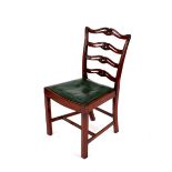 A set of six mahogany Chippendale style ladder back dining chairs, upholstered drop in seats