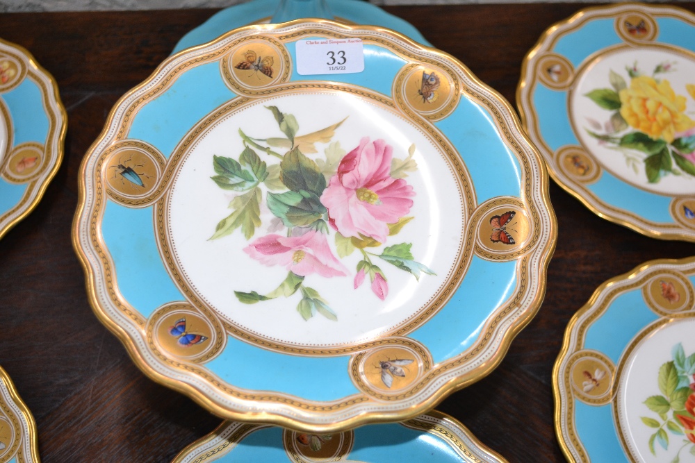 A 19th Century porcelain part dessert service, possibly by Minton, the central reserve decorated - Image 11 of 13