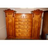A Victorian satin birch break front combination wardrobe, the centre section fitted two short and