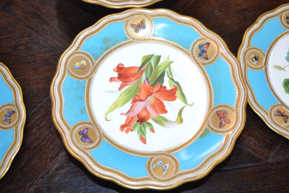 A 19th Century porcelain part dessert service, possibly by Minton, the central reserve decorated - Image 9 of 13