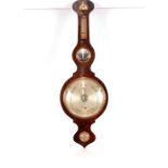 A 19th Century rosewood banjo barometer thermometer, having central convex mirrored panel by