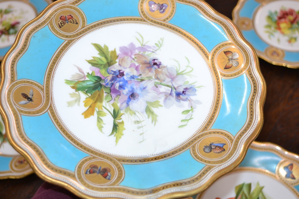 A 19th Century porcelain part dessert service, possibly by Minton, the central reserve decorated - Image 12 of 13