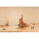 Victorian school, bears signature T.B,Hardy, study of fishing vessels being unloaded, watercolour,