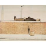 L.S.Lowry, "Man On A Wall" pencil signed limited edition print 397/500, plate 43cm x 52.5cm