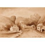 C.P. Davey, "Cheddar Cliffs" monochrome watercolour initialled 1880, 17cm x 24cm