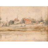 Thomas Churchyard, study of Woodbridge from the River Deben, watercolour, 8.5cm x 11cm