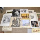 A large folio and contents of various prints and a