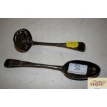 An 18th Century silver spoon, marks indistinct; an