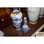 A Chinese blue and white ovoid vase; and a bottle
