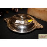 A silver plated warming dish, stamped R&B