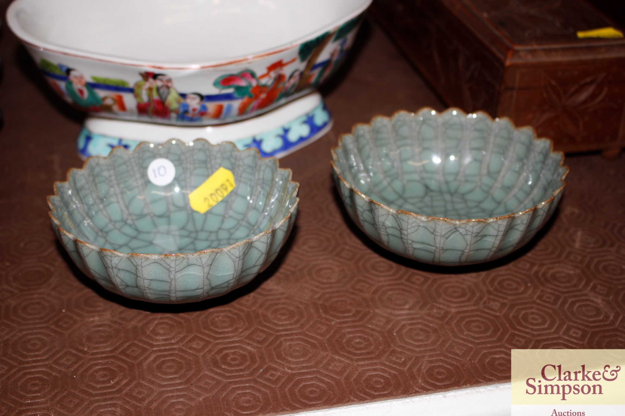 A pair of Chinese celadon crackle glazed fluted bo
