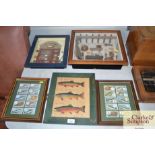 Two fishing style dioramas together with a print d