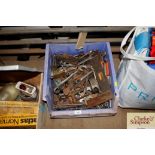 A box of various hand tools to include spanners; b