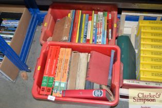 Two boxes containing stamps; books and annuals etc