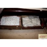 Two vintage suitcases and contents including mater