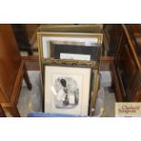 A box of miscellaneous pictures, prints and mirror