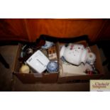 Two boxes of miscellaneous china and glass, teawar