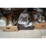 Three boxes containing various storage jars; dug o