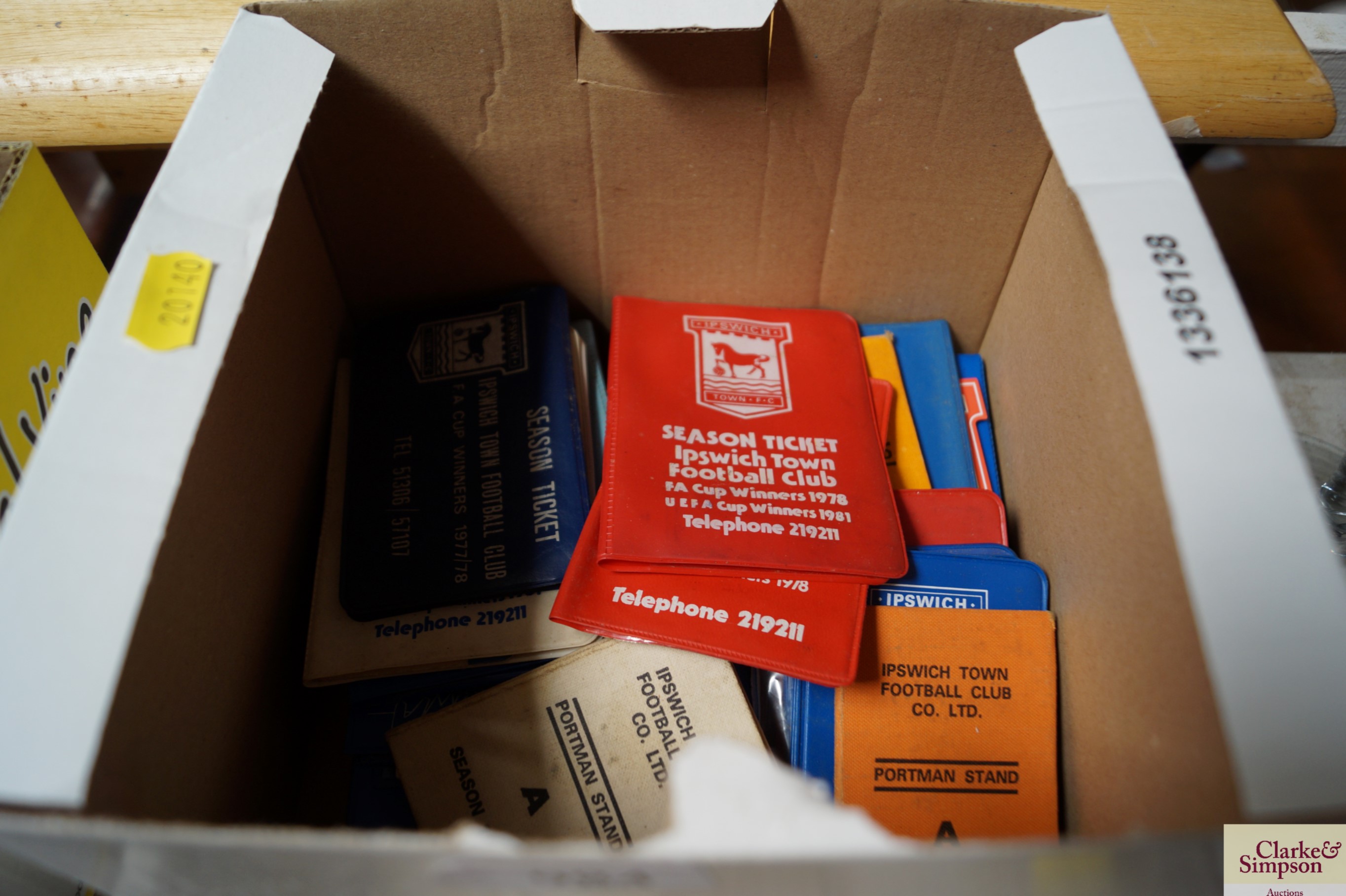 A box containing Ipswich town season tickets