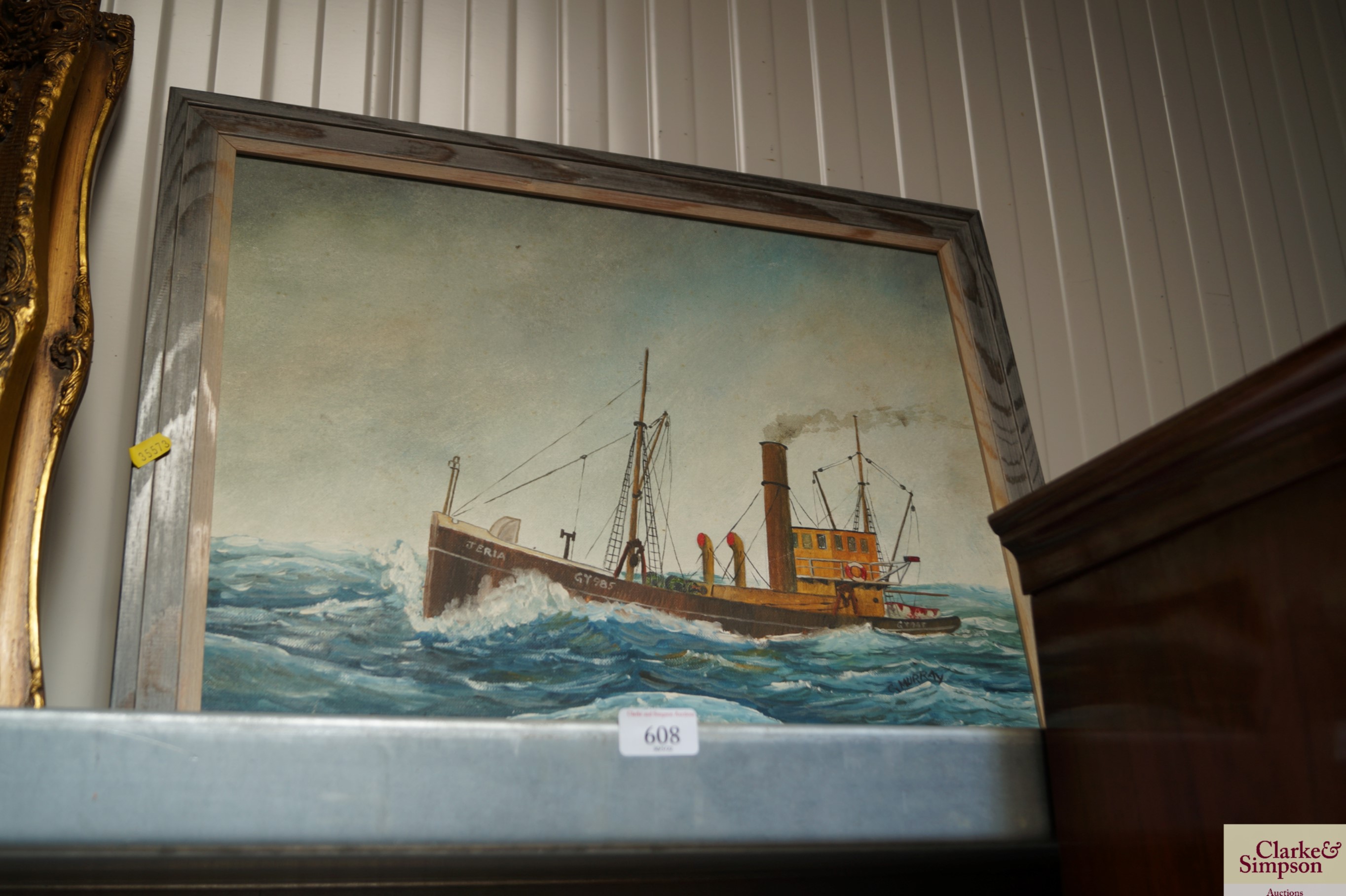 G Murray, oil on board depicting a trawler