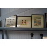 Three framed prints "Hunting Port", "Cambridge and