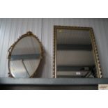 A bevel edged oblong wall mirror together with a b