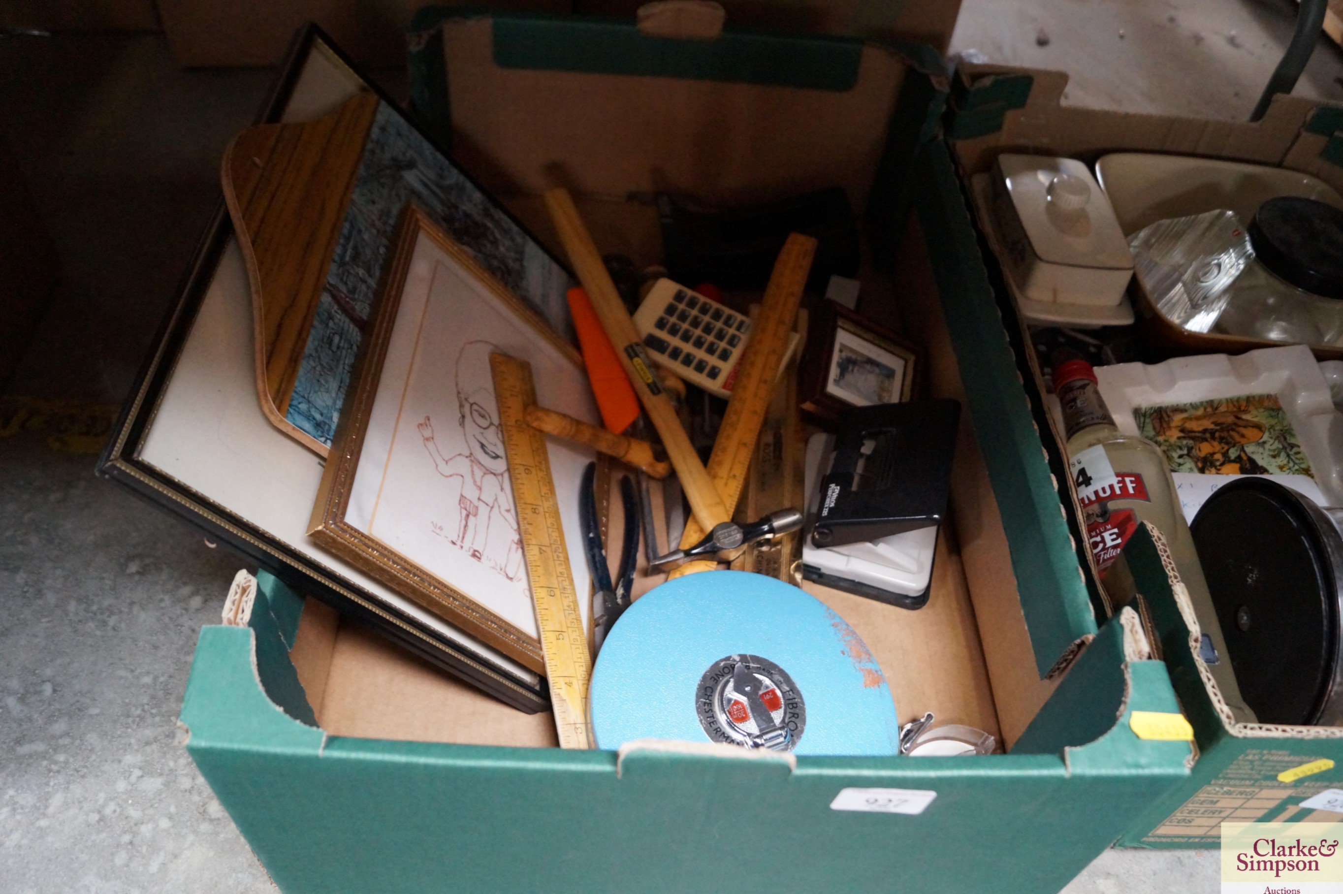 A box containing various stationery; pictures and