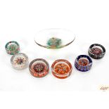 Seven Millefiori glass paper weight dishes