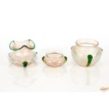 Three Art Nouveau lustre glass vases, having raise