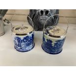 A pair of willow pattern and plate mounted biscuit