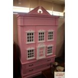 A pink and white painted doll's house wardrobe, 13