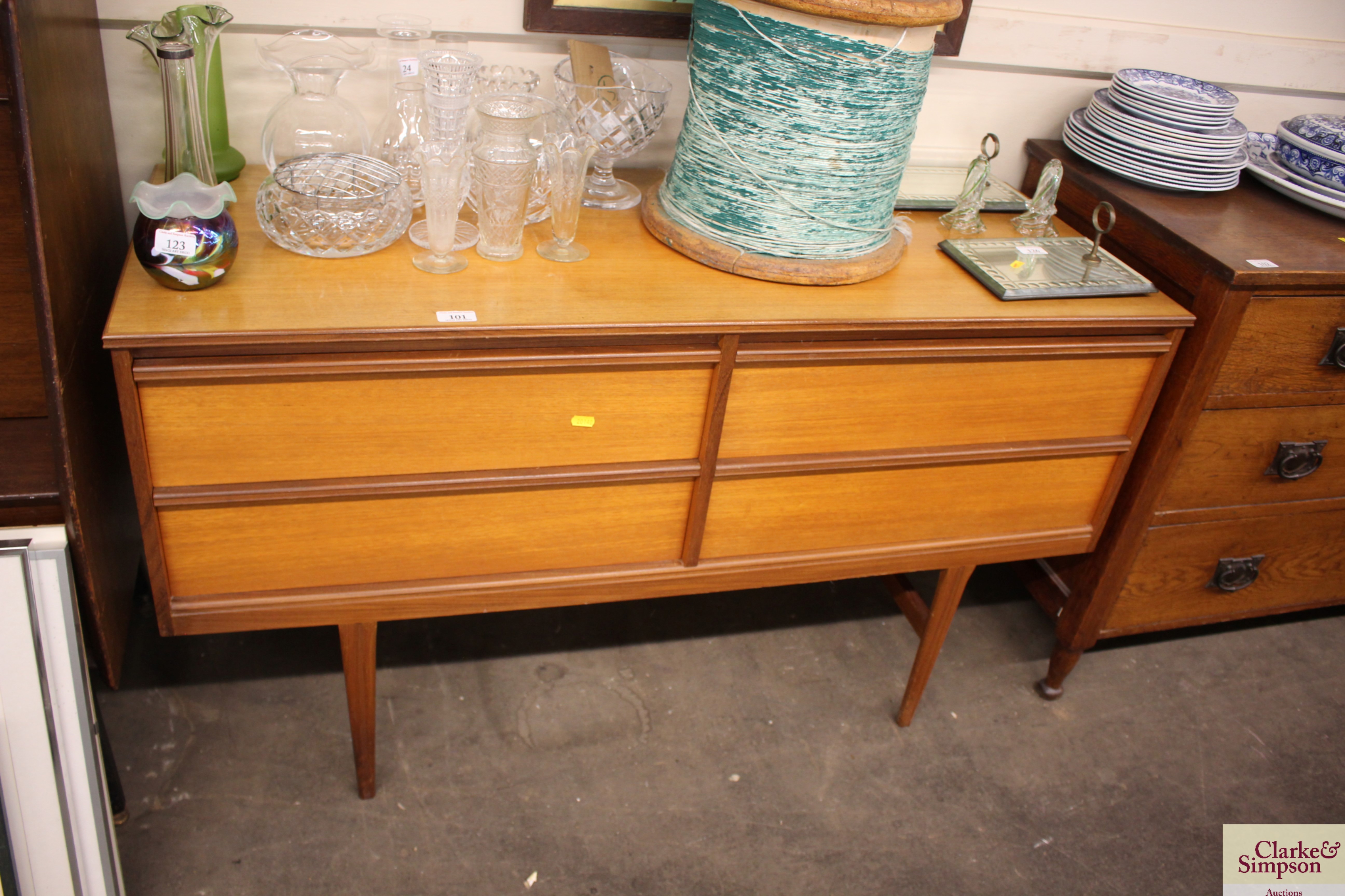 A teak G-plan style sideboard fitted six drawers,