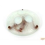 An opalescent glass pendant ceiling light fitting