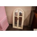 A white painted arched window mirror, 100cm x 52cm