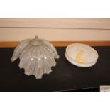 An Art Deco frosted glass ceiling light shade; and