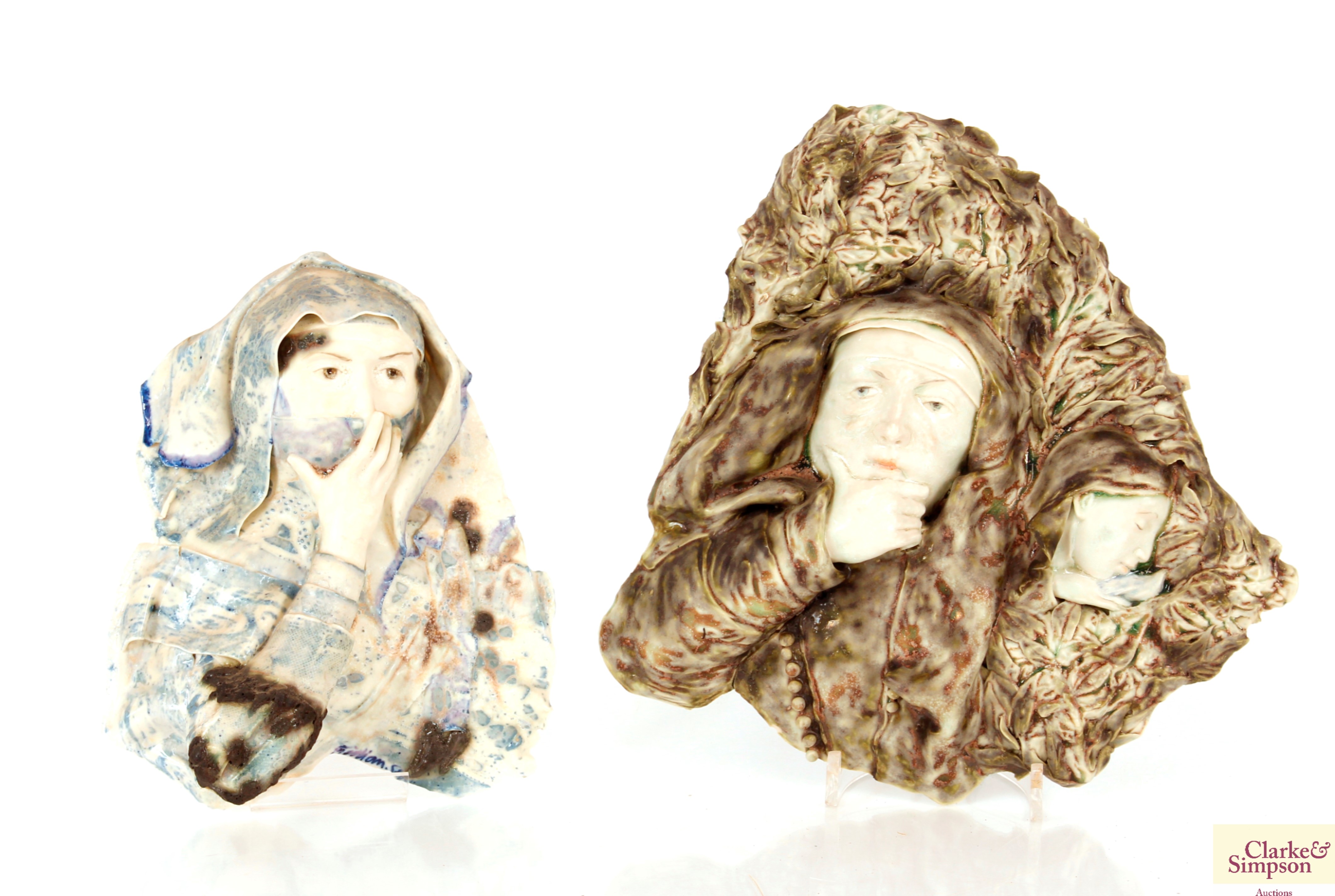 Two Gillian Still Pottery religious study wall pla