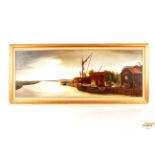 Alice Moore, study of barges at Snape, signed oil