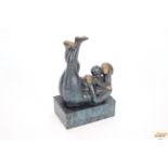 A bronze mother and child abstract group, 31cm hig