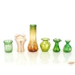 Six various Art Nouveau lustre glass vases