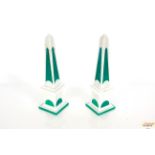 A pair of marble and malachite obelisks, 42cm high