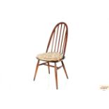 Two dark Ercol stick back dining chairs