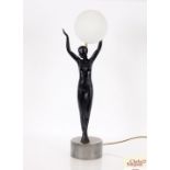 An Art Deco design table lamp, in the form of an e