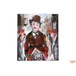 David Lee, "Charlie Chaplin" oil on canvas, unfram