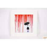 A Banksy style Liquid Art picture in white moulded