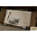 A box of various prints and watercolours